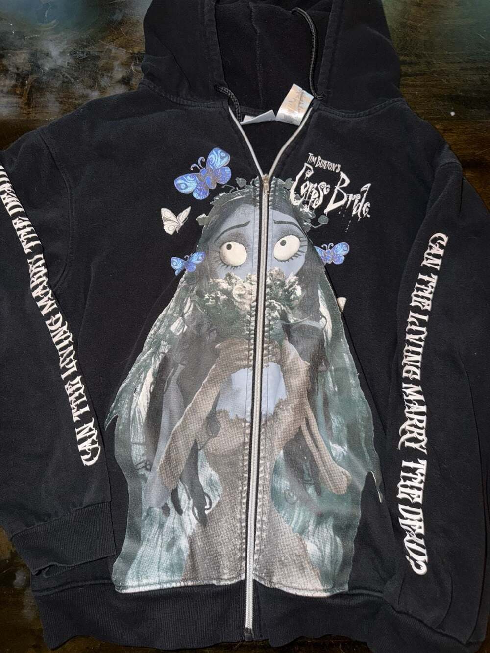 Isaac Morris Ltd Tim Burton's Corpse Bride Black Zip-Up Hoodie Large